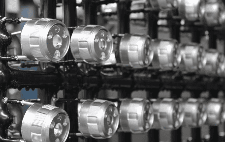 chrome plating parts in a rack